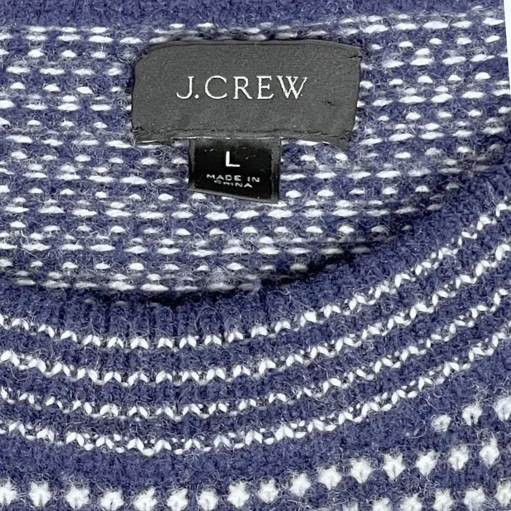 J.Crew Mens‎ Blue White Bird's-Eye Crew Neck Rugged Merino Wool Blend Sweater L